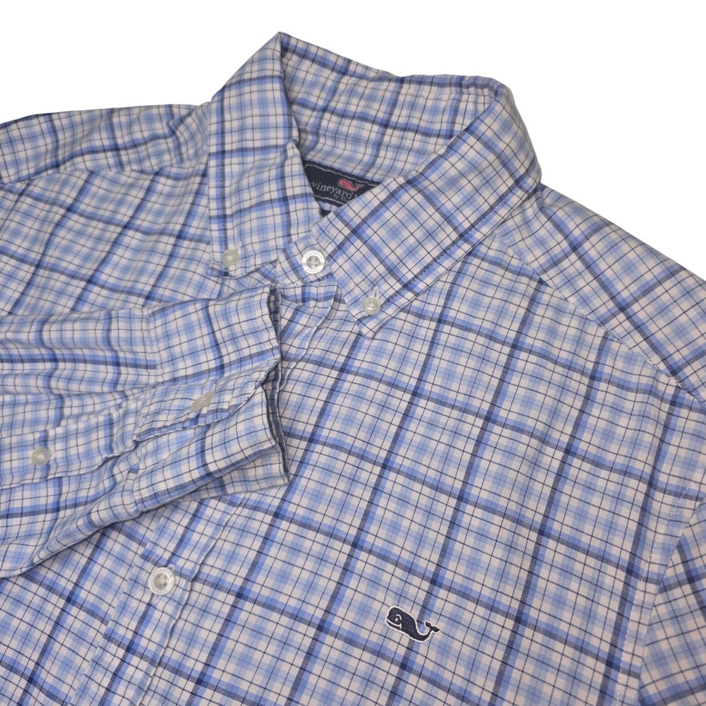 Vineyard Vines Whale Shirt Men S Blue Plaid Classic Fit Cotton Long Sleeve